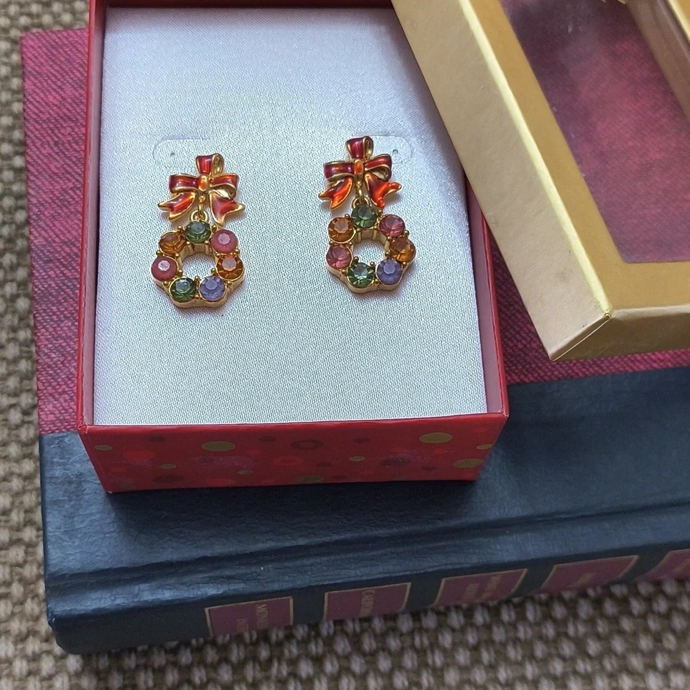 Vintage Colorful Bow and Wreath Earrings Feminine Coquette